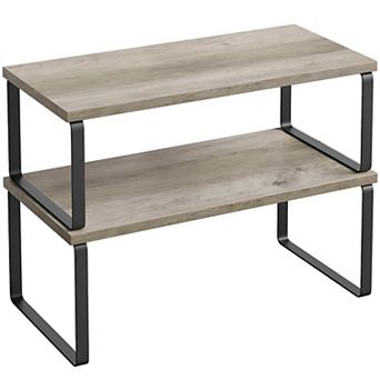 2 pc Cabinet Shelf Organizer Set with Engineered Wood and Metal for Counter, Pantry, or Desk Use