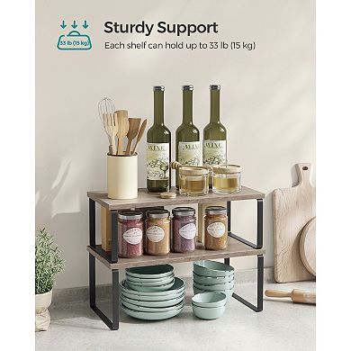 2-Piece Cabinet Shelf Organizer Set with Engineered Wood and Metal for Counter, Pantry, or Desk Use