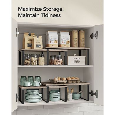 2-Piece Cabinet Shelf Organizer Set with Engineered Wood and Metal for Counter, Pantry, or Desk Use
