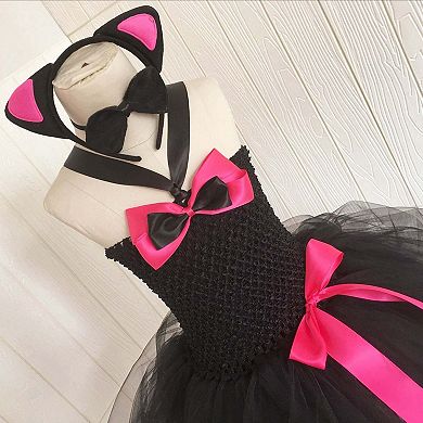 Children's Halloween Solid Color Cat Costume Mesh Tutu Dress & 1-piece Jewelry Sets