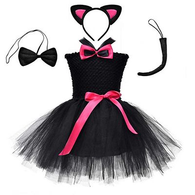 Children's Halloween Solid Color Cat Costume Mesh Tutu Dress