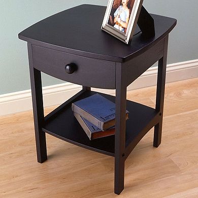 Black Nightstand with 1 Drawer and Open Shelf Bedroom Side Table for Bedside Storage 22 inches