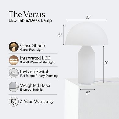 Brightech Venus Led Table Lamp - Contemporary 9.5” Glass Globe With Warm White Glow