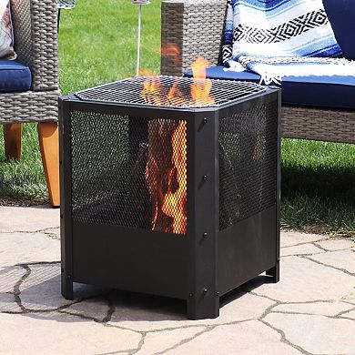 16 Inch Small Grelha Square Outdoor Fire Pit With Grilling Grate
