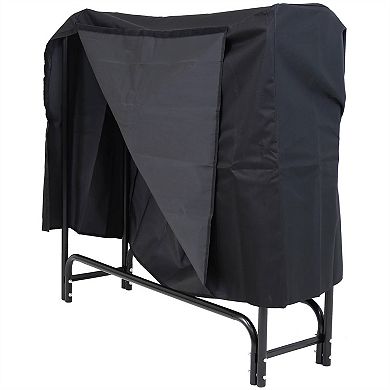 Indoor Outdoor Firewood Rack 4 Ft Black Steel with Cover Holds Half Face-Cord Wood