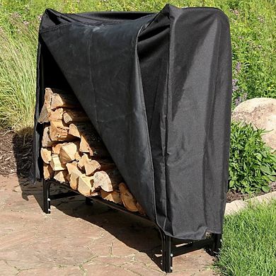 Indoor Outdoor Firewood Rack 4 Ft Black Steel with Cover Holds Half Face-Cord Wood