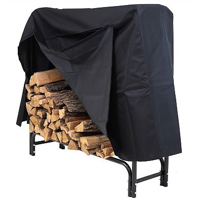 Indoor Outdoor Firewood Rack 4 Ft Black Steel with Cover Holds Half Face-Cord Wood