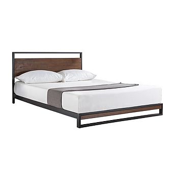 Twin Size Metal Wood Platform Bed Frame With Headboard