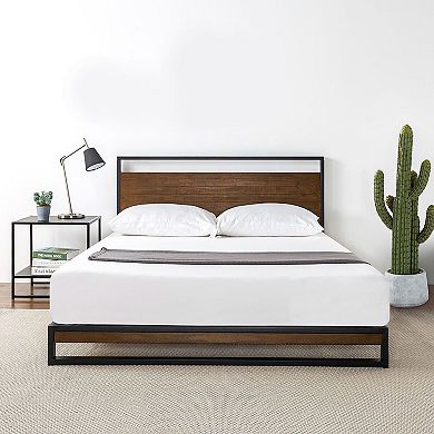 Twin Size Metal Wood Platform Bed Frame With Headboard
