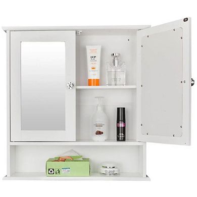 2-door Wall Mounted Bathroom Medicine Cabinet With Mirror In White