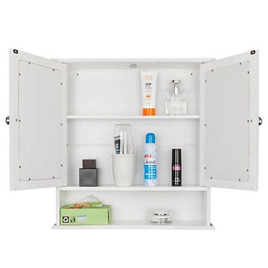 2-door Wall Mounted Bathroom Medicine Cabinet With Mirror In White