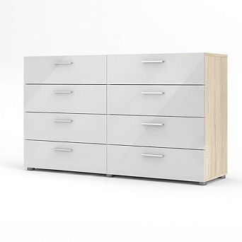 White Modern Bedroom 8-drawer Double Dresser With Oak Finish Sides And Top