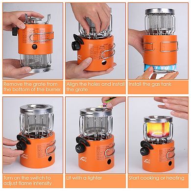 Orange, 2000w 2-in-1 Camping Stove Tent Heater Outdoor Gas Stove