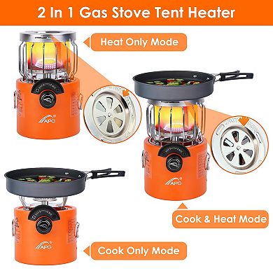 Orange, 2000w 2-in-1 Camping Stove Tent Heater Outdoor Gas Stove