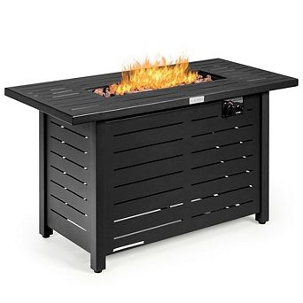 60,000 Btu Brown Rectangular Portable Lp Gas Propane Fire Pit Table