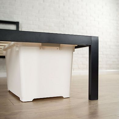 Twin Modern Metal Platform Bed Frame With Headboard And Wood Slats