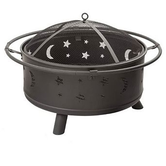 Heavy Duty Steel Metal Wood Burning Fire Pit With Moon And Stars Cutouts