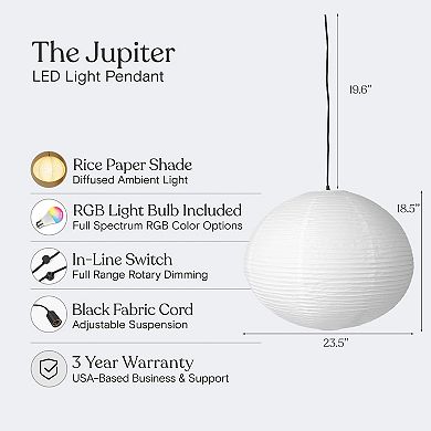 Brightech Jupiter LED Pendant Light With RGB Color-changing Bulb - Japanese Rice Paper Shade