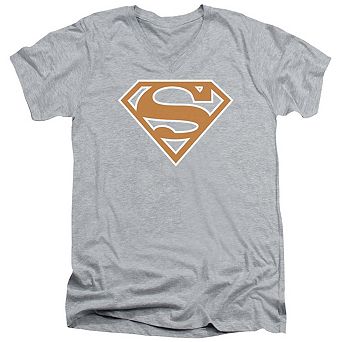 Superman Burnt Orange & White Shield Short Sleeve Adult V Neck T-shirt