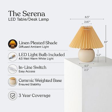 Brightech Serena LED Table Lamp - Retro Asian-inspired Globe Base With Cream Pleated Shade