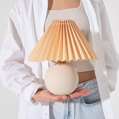 Brightech Serena LED Table Lamp - Retro Asian-inspired Globe Base With Cream Pleated Shade
