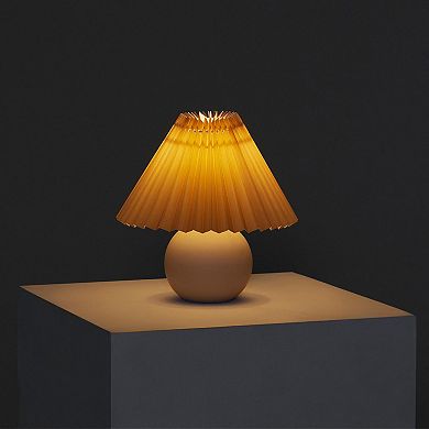 Brightech Serena LED Table Lamp - Retro Asian-inspired Globe Base With Cream Pleated Shade