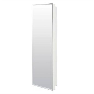 12" x 36" Narrow Bathroom Medicine Cabinet with Frameless Mirror, Recessed Storage, White