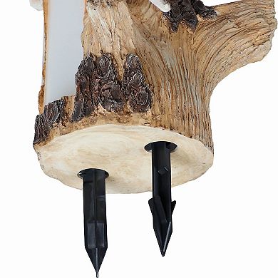 Sunnydaze Staked Country Tree Stump Bird Bath With Solar Address Plate