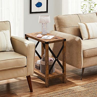 Narrow End Table for Small Spaces, Rectangular Farmhouse Nightstand Sofa Side Table