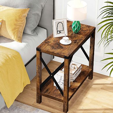 Narrow End Table for Small Spaces, Rectangular Farmhouse Nightstand Sofa Side Table