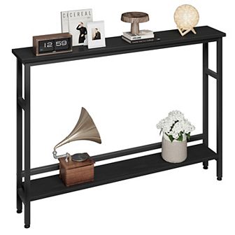 5.9" Narrow Sofa Table, 2 tier Skinny Console Table with Adjustable Shelf, Slim Behind Couch Table