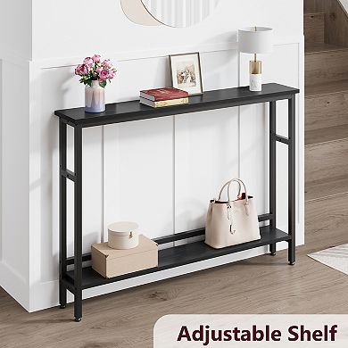 5.9" Narrow Sofa Table, 2 Tier Skinny Console Table with Adjustable Shelf, Slim Behind Couch Table