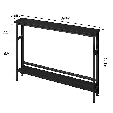 5.9" Narrow Sofa Table, 2 Tier Skinny Console Table with Adjustable Shelf, Slim Behind Couch Table