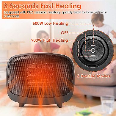 Black, Electric Space Heater Ptc Ceramic Space Heater Fan With Tip-over Protection