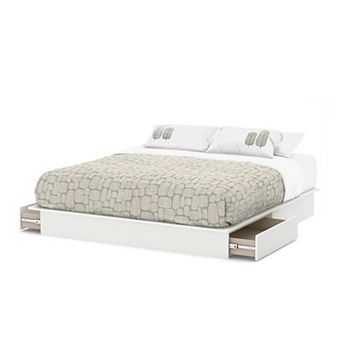 King Size Modern Platform Bed With Storage Drawers In White Finish