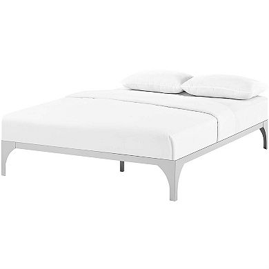 King Size Modern Metal Platform Bed Frame In Silver Finish With Wood Slats