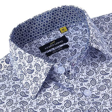 Azaro Uomo Men Slim Fit Four-way Stretch Geometric Long Sleeve Button Down