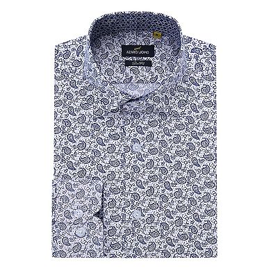 Azaro Uomo Men Slim Fit Four-way Stretch Geometric Long Sleeve Button Down