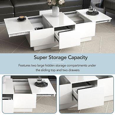 F.C Design Multifunctional Coffee Table with Hidden Storage, Extendable Cocktail Table