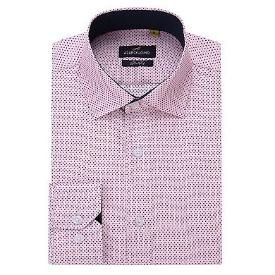 Azaro Uomo Men Slim Fit Four-way Stretch Geometric Long Sleeve Button Down