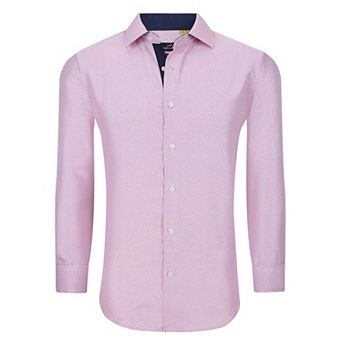 Azaro Uomo Men Slim Fit Four-way Stretch Geometric Long Sleeve Button Down