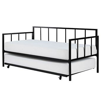 Twin Size Heavy Duty Metal Daybed With Roll-out Trundle Bed