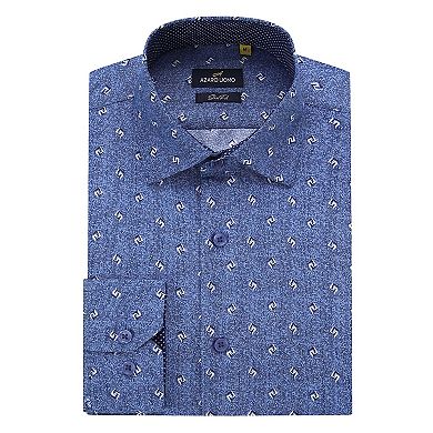 Azaro Uomo Men Slim Fit Four-way Stretch Geometric Long Sleeve Button Down