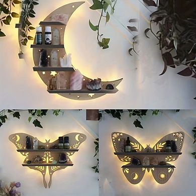 1pc Crystal Display Shelf Wall Mounted Decor Shelf For Moon Moth Butterfly Lamp Gifts With Led Light