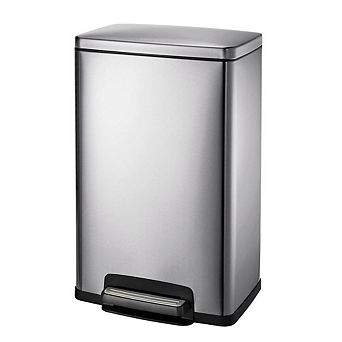 13-Gallon Stainless Steel Step Trash Can with Soft-Close Lid for Kitchen or Office, Chrome