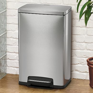 13-Gallon Stainless Steel Step Trash Can with Soft-Close Lid for Kitchen or Office, Chrome