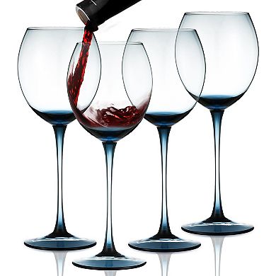 BERKWARE Colored Red Wine Glasses Set of 4 - Elegant Long Stem Wine Glass - 13.3oz (Blue)