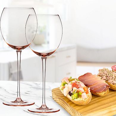 Berkware Colored Red Wine Glasses Set Of 4 - Elegant Long Stem Wine Glass