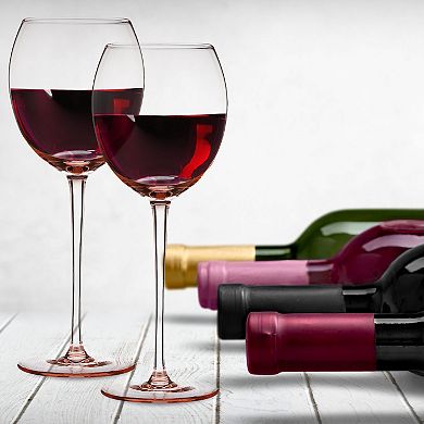 Berkware Colored Red Wine Glasses Set Of 4 - Elegant Long Stem Wine Glass