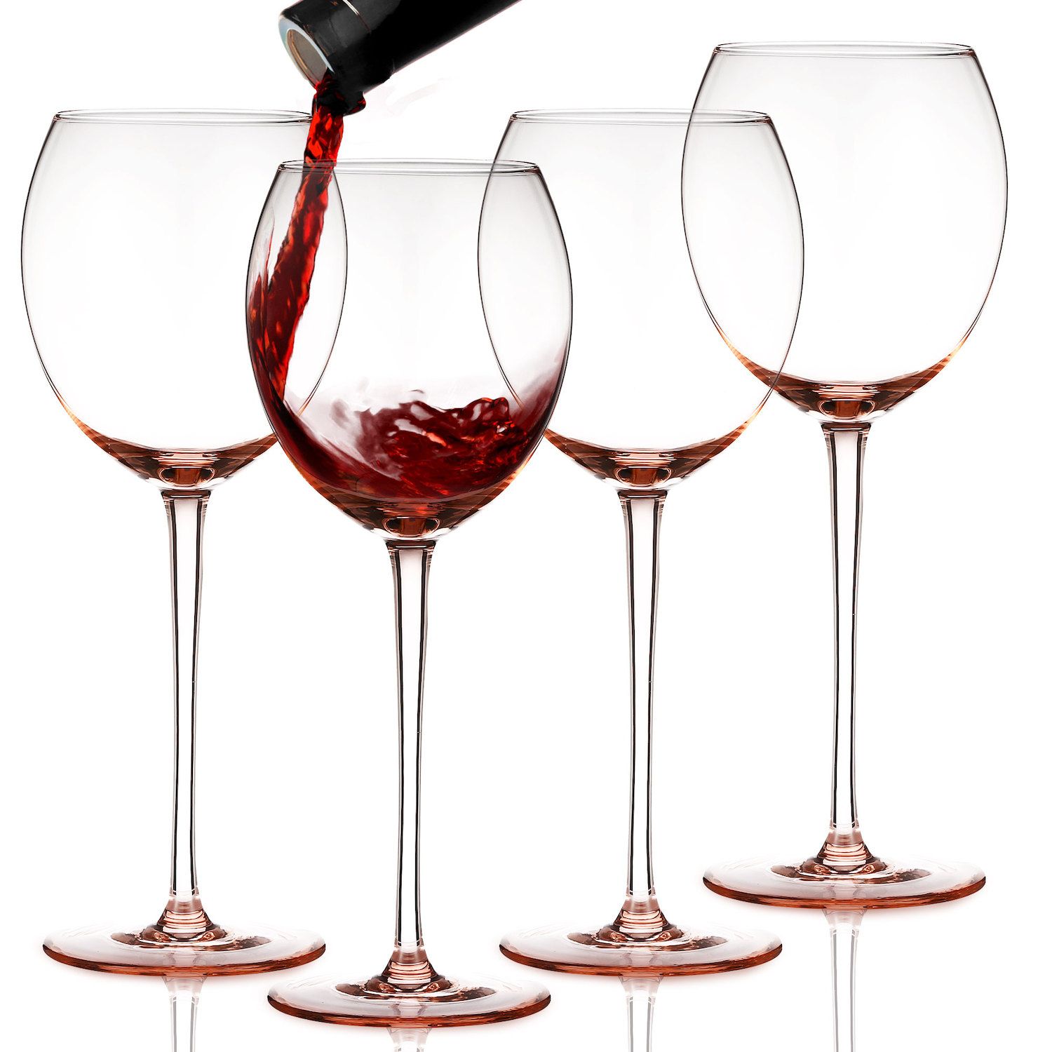 Berkware Colored Red Wine Glasses Set Of 4 - Elegant Long Stem Wine Glass